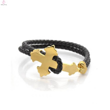 Personalized Fashion Stainless Steel Men'S Leather Gold Bracelet Jewelry